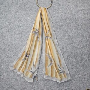 Vintage Silk Neck Scarf Women Gold Bamboo 90s ELAINE GOLD XIIX Collection 9.5x52